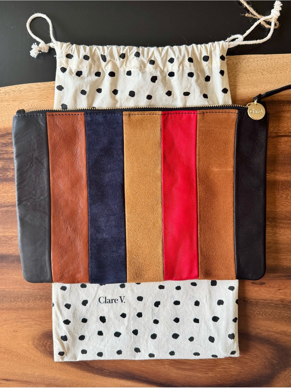 Clare V Stripe Clutch w. tabs- Red, Navy, Tan, Brown, Black